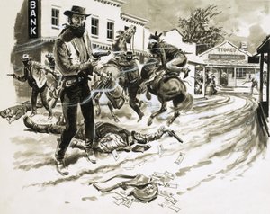 Cole Younger, membre du gang de Jesse James, dans une fusillade - English School