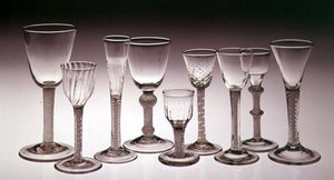 Collection de verres avec tiges torsadées opaques, 1760-75