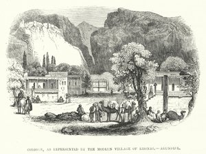 Colosses, représenté par le village moderne de Khonas, Arundell (gravure) - English School