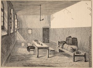 Cellule des condamnés, Newgate, illustration de The Criminal Prisons of London and Scenes from Prison Life par Henry Mayhew et John Binny, pub. 1862