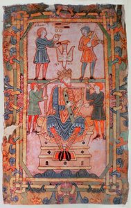 David jouant de sa harpe, du Psautier de Tibère, Winchester - English School