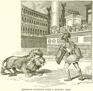 Criminel combattant avec un lion affamé