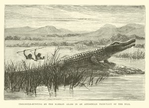 Chasse au crocodile par les Arabes Hamran dans un affluent abyssinien du Nil