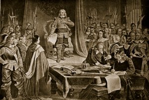 Cromwell refusant la couronne, illustration de Hutchinsons Story of the British Nation, c.1923 - English School