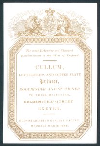 Cullum, imprimeur en typographie et en cuivre, carte de visite - English School