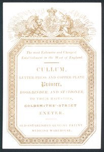 Cullum, imprimeur en typographie et en cuivre, carte de visite - English School
