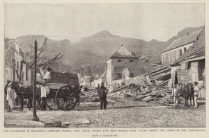 Dégâts sur Rempart Street, Port Louis, causés par le cyclone de Maurice de 1892 - English School