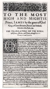 Page de dédicace dans La Sainte Bible, pub. par Robert Barker, 1611