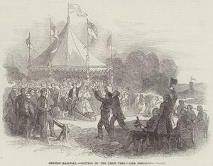 Chemin de fer de Deeside, coupe du premier gazon (gravure)
