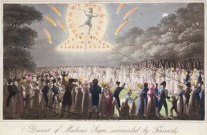 Descente de Madame Saqui, entourée de feux d