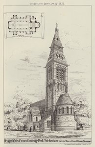 Conception pour une nouvelle église, Cambridge Park, Twickenham, croquis de la tour et du chœur (gravure) - English School