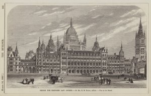 Conception pour les Tribunaux de Justice proposés, par M. E M Barry, ARA, Vue sur le Strand (gravure) - English School