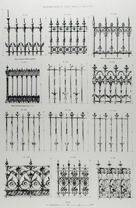 Dessins pour des balustrades en fonte, de 