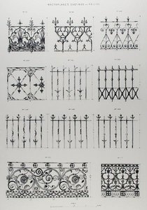 Dessins pour des balustrades en fonte, de 