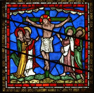 Détail de la fenêtre est de la chapelle de la Trinité représentant la Crucifixion