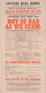 Affiche de Dickens : Not So Bad As We Seem au Lecture Hall, Derby, programme du 25 août 1852