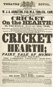 Affiche de Dickens : Le Grillon du foyer au Theatre Royal, Derby, 15 janvier 1846