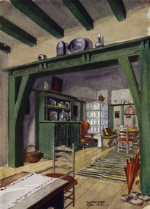 Salle à manger et salon dans une maison de campagne (lithographie en couleur) - English School