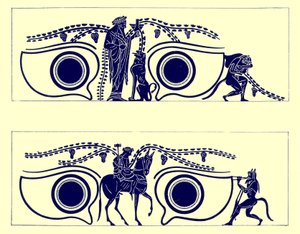 Dionysos, Héphaïstos et satyres, illustration des Peintures de vases grecs par J. E. Harrison et D. S. MacColl, publié en 1894 - English School