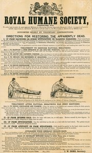 Instructions pour réanimer les morts apparents ; publié par la Royal Humane Society, mai 1872 - English School
