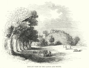 Vue lointaine du château et du monticule (gravure) - English School