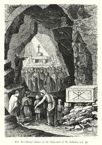Service divin dans les catacombes de Saint-Calixte, 50 après J.-C. - English School
