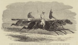 Courses de Doncaster, le Dead-Heat pour les St Leger Stakes, entre "Voltigeur" et "Russborough", "Bolingbroke" Troisième (gravure) - English School