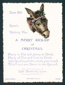 Âne avec du gui dans le harnais, carte de Noël - English School