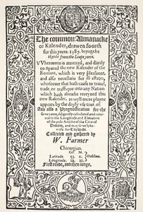 Double almanach (commun et nouveau) et prognostication pour Dublin pour 1587, par W. Farmer, imprimée par Watkins et Roberts, 1587 - English School