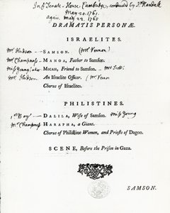 Personnages dramatiques pour Samson, un oratorio de Haendel