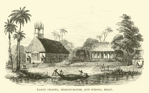 Première chapelle, maison de mission et école, Mbau