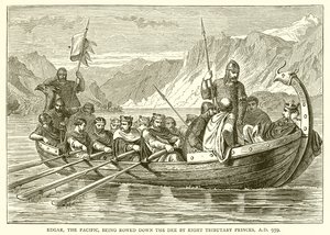 Edgar, le Pacifique, étant ramé sur la Dee par huit princes tributaires, 959 après J.-C. - English School