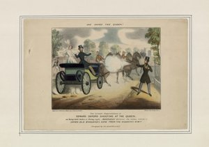 Edward Oxford tirant sur la reine, sauvé par Britannia - English School