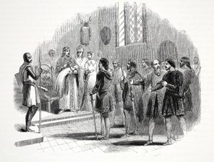 Édouard Ier présentant aux chefs gallois un prince né parmi eux, au château de Rhuddlan