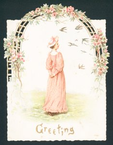 Dame élégante sous une arche, Carte de Noël - English School