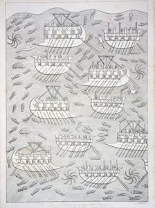 Ennemis des Assyriens se réfugiant dans des navires, planche 71 de Ninive et ses restes par Austen Henry Layard (1817-94) publié en 1849
