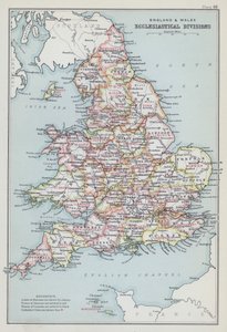 Angleterre et Pays de Galles, divisions ecclésiastiques (lithographie couleur) - English School
