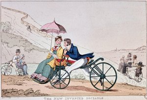Dessin comique anglais sur les débuts de la bicyclette - English School