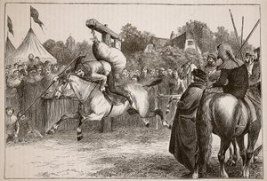 Festivités anglaises au XIVe siècle : Joute au quintain, illustration de Cassells Illustrated History of England