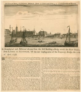 Vue exacte du pont de Londres depuis la conflagration du dernier pont temporaire, 11 avril 1758 - English School