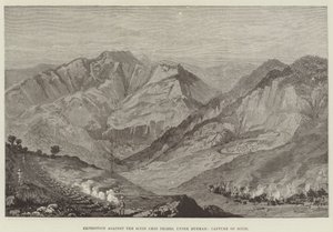 Expédition contre les tribus Siyin Chin, Haute-Birmanie, capture de Siyin (gravure) - English School