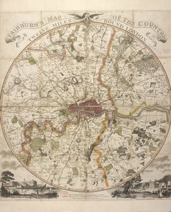 Carte de Fairburn du pays à douze miles autour de Londres