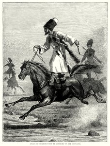 Les prouesses équestres des cosaques du Caucase (gravure) - English School