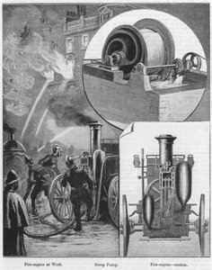 Machine à feu au travail, pompe à écope, machine à feu, section (gravure) - English School