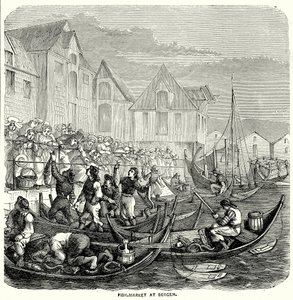 Marché aux poissons de Bergen (gravure) - English School