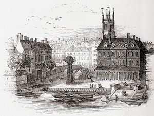 Fleet Ditch, Londres, Angleterre en 1749 au point où il se jetait dans la Tamise à Bridewell, de Old England: A Pictorial Museum, pub. 1847 - English School