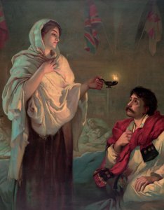 Florence Nightingale avec une lampe à huile
