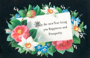 Couronne de fleurs avec carte, Carte de Nouvel An - English School