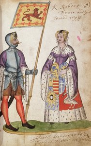 Fol.9 Robert le Bruce et sa deuxième épouse, Elizabeth de Burgh, du Seton Armorial, 1591