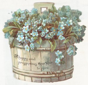 Myosotis dans un pot, Carte de Nouvel An